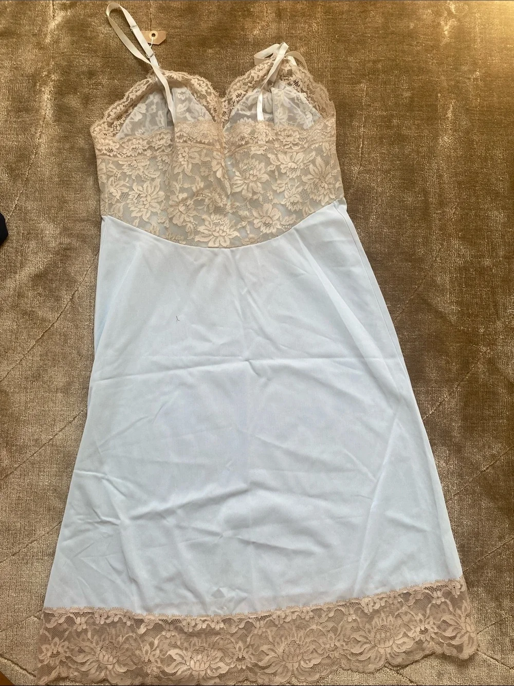 Vintage Light Blue Slip with Beige Lace Trim - Women Intimates - Picture 4 of 5